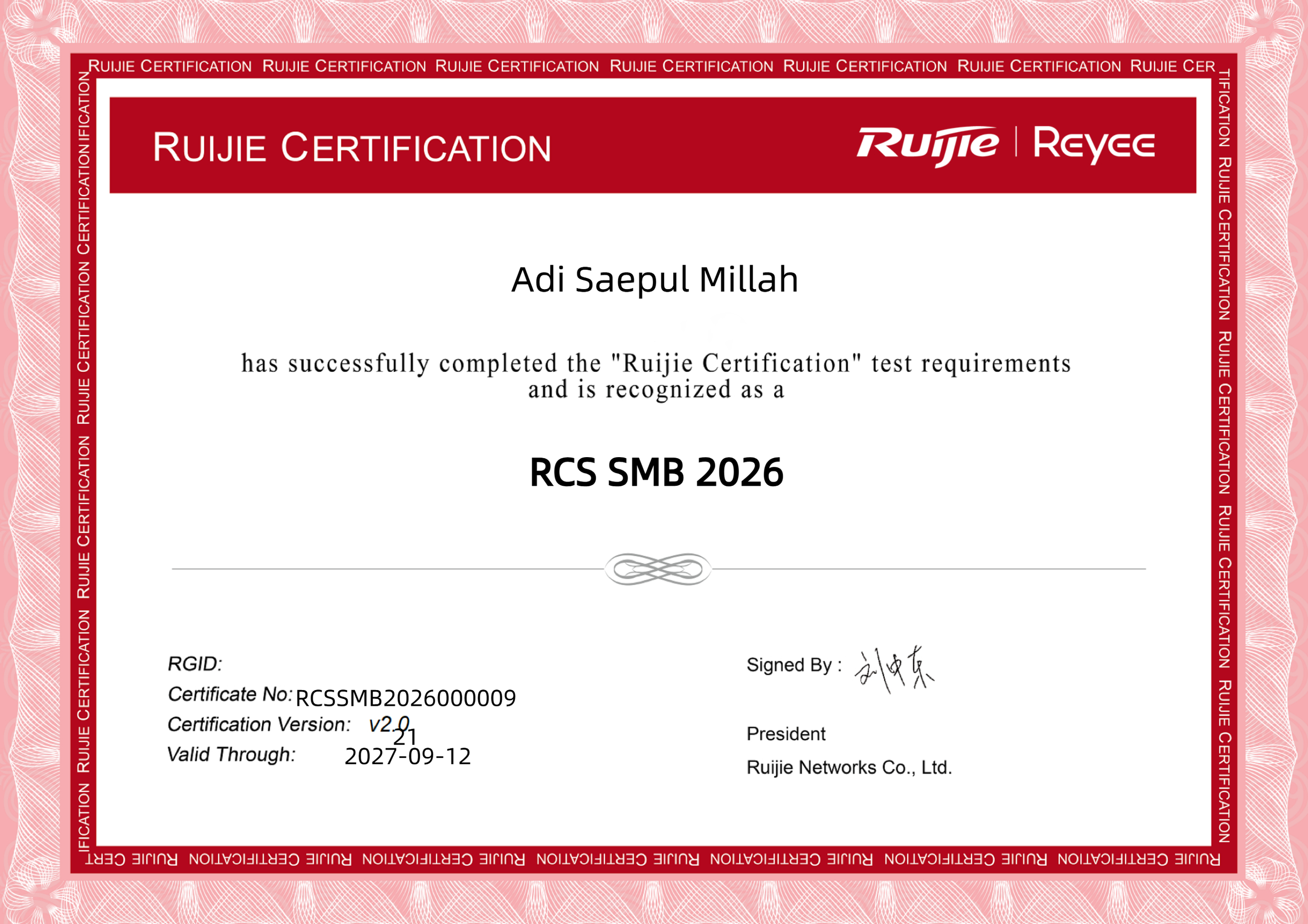 Sertifikasi Ruijie — RCS SMB 2026